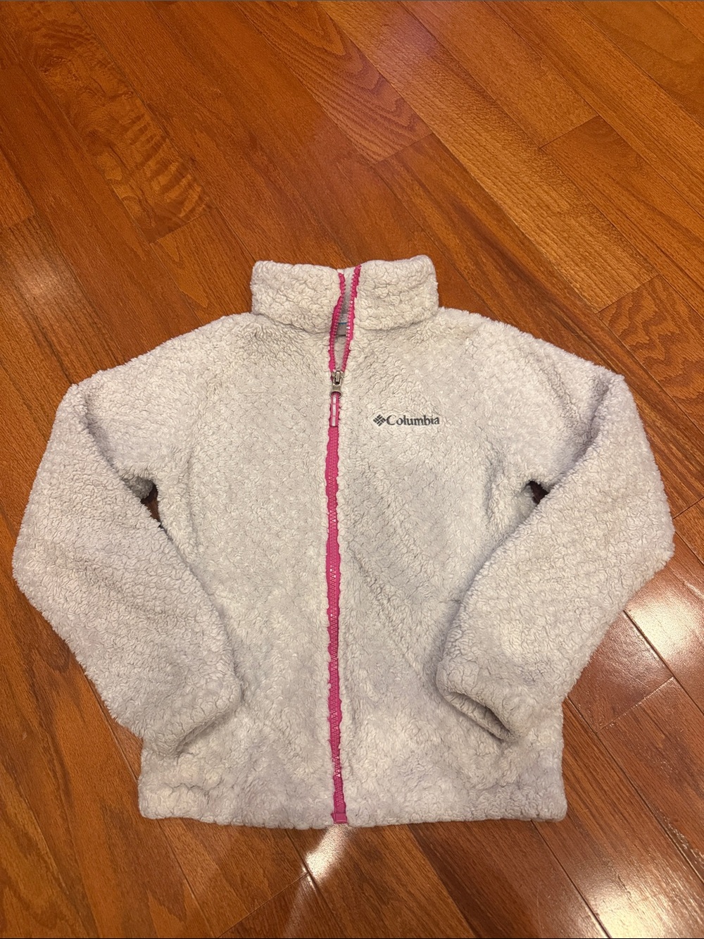 Columbia Girls White Sherpa Jacket with Pink Zipper
